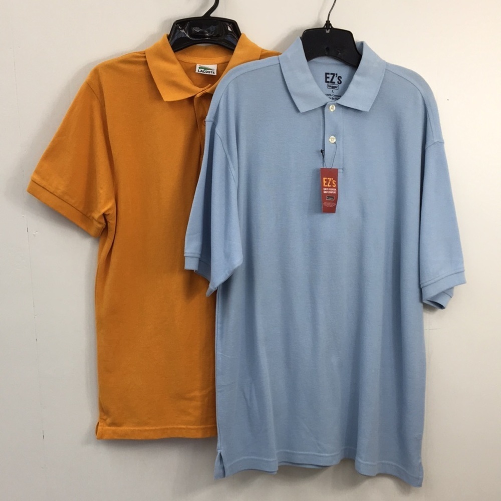 Lacoste/EZ's Hagger Mens Short Sleeve Quarter Button Polo Orange and Blue Size L